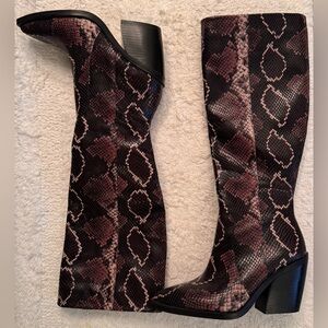 Vince Camuto Black and Brown Snakeskin Heeled Boots